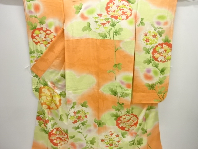 JAPANESE KIMONO / ANTIQUE FURISODE / SILK / EMBROIDERY / FLOWER